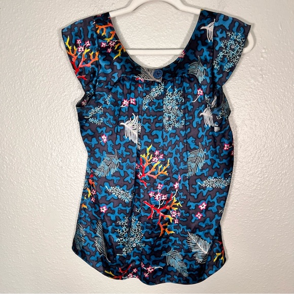 Twinkle By Wenlan Coral reefs Mixed Print Silk Top Size 0 - Picture 11 of 12